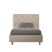 Letto una piazza e mezza con rete imbottito 120x190 similpelle tortora Priya