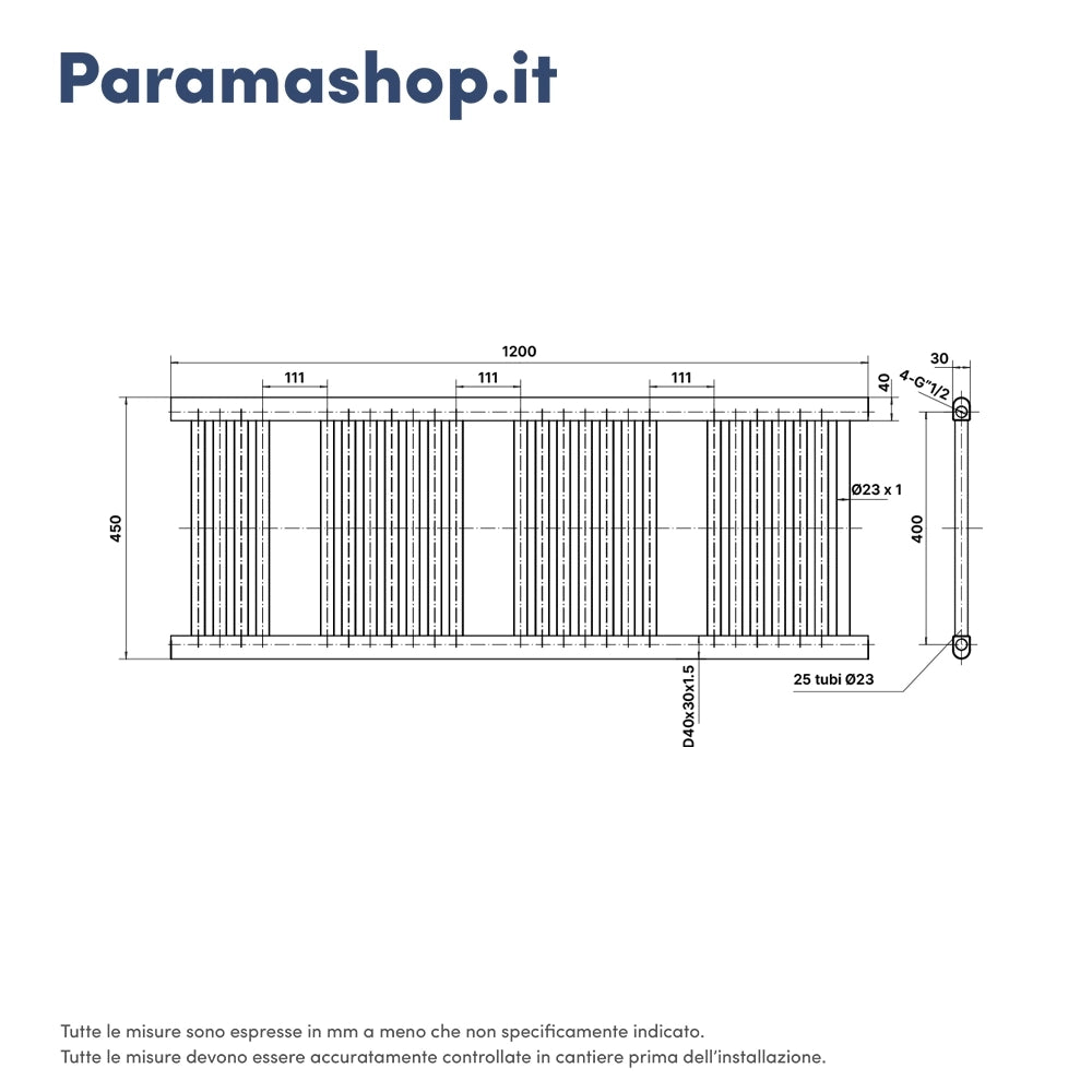 Termoarredo scaldasalviette 1200x450 bianco interasse 400 | Antares