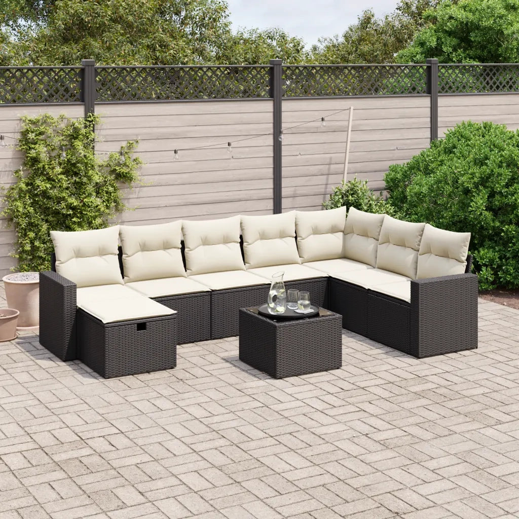Set Divani da Giardino 9 pz con Cuscini Nero in Polyrattan 3263592