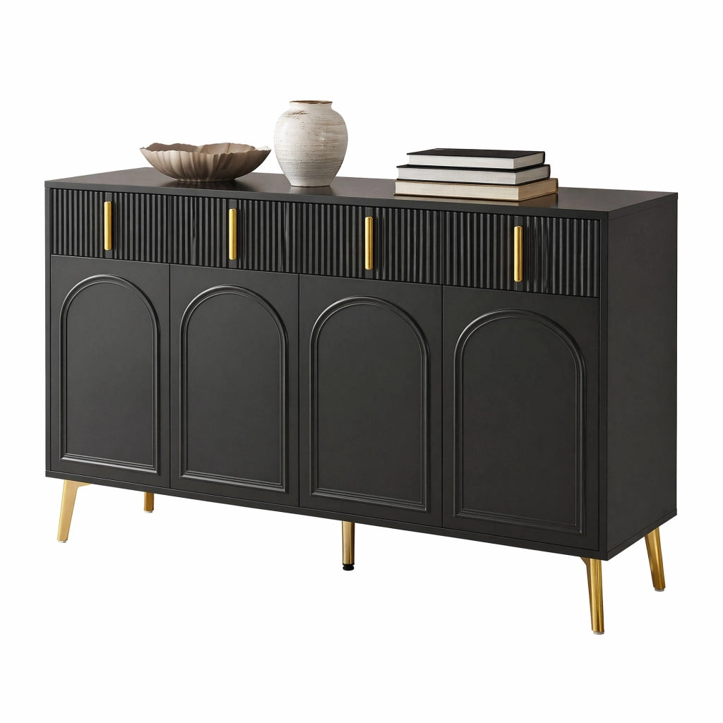 Sideboard con 4 ante e 4 cassetti; ripiani regolabili; 140x38x82 cm; nero