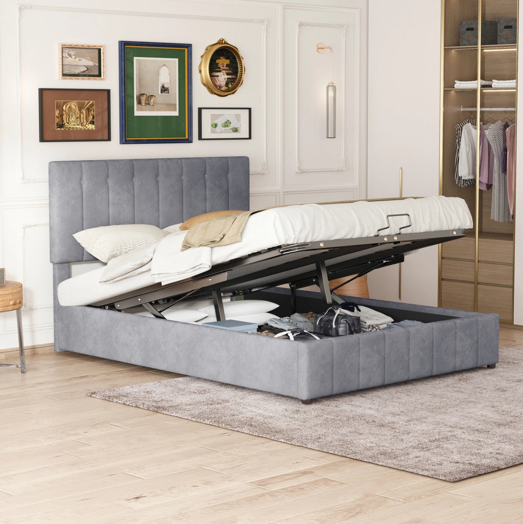 Letto matrimoniale imbottito 140x200 cm con contenitore grigio