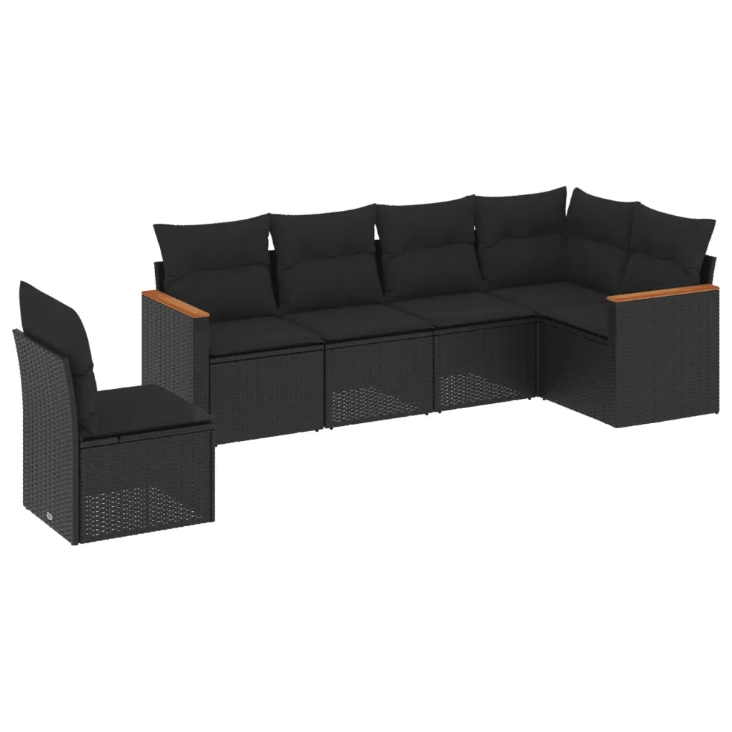 Set Divano da Giardino 6 pz con Cuscini Nero in Polyrattan 3258415
