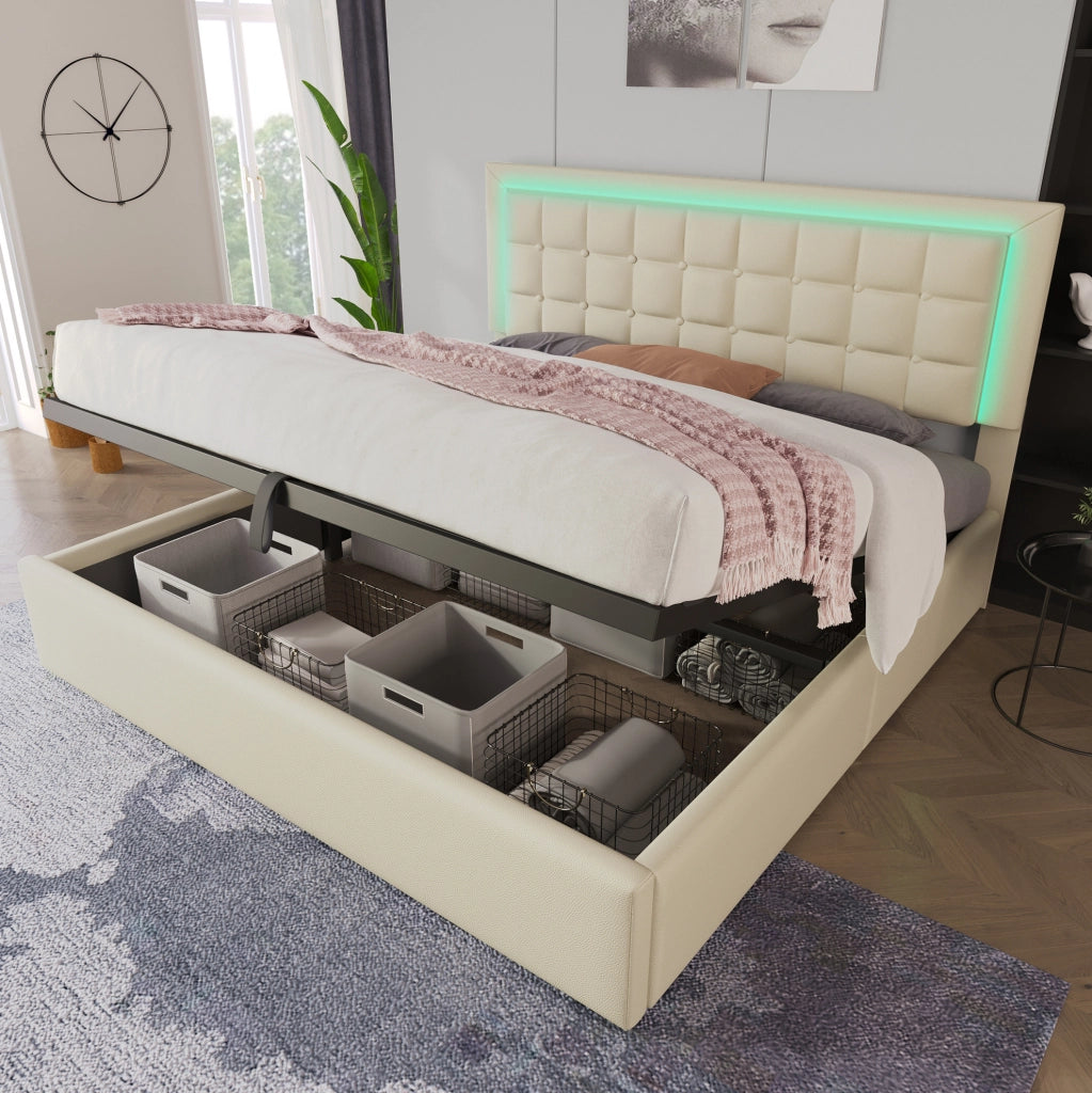 Letto matrimoniale contenitore 180x200 cm con LED, bianco