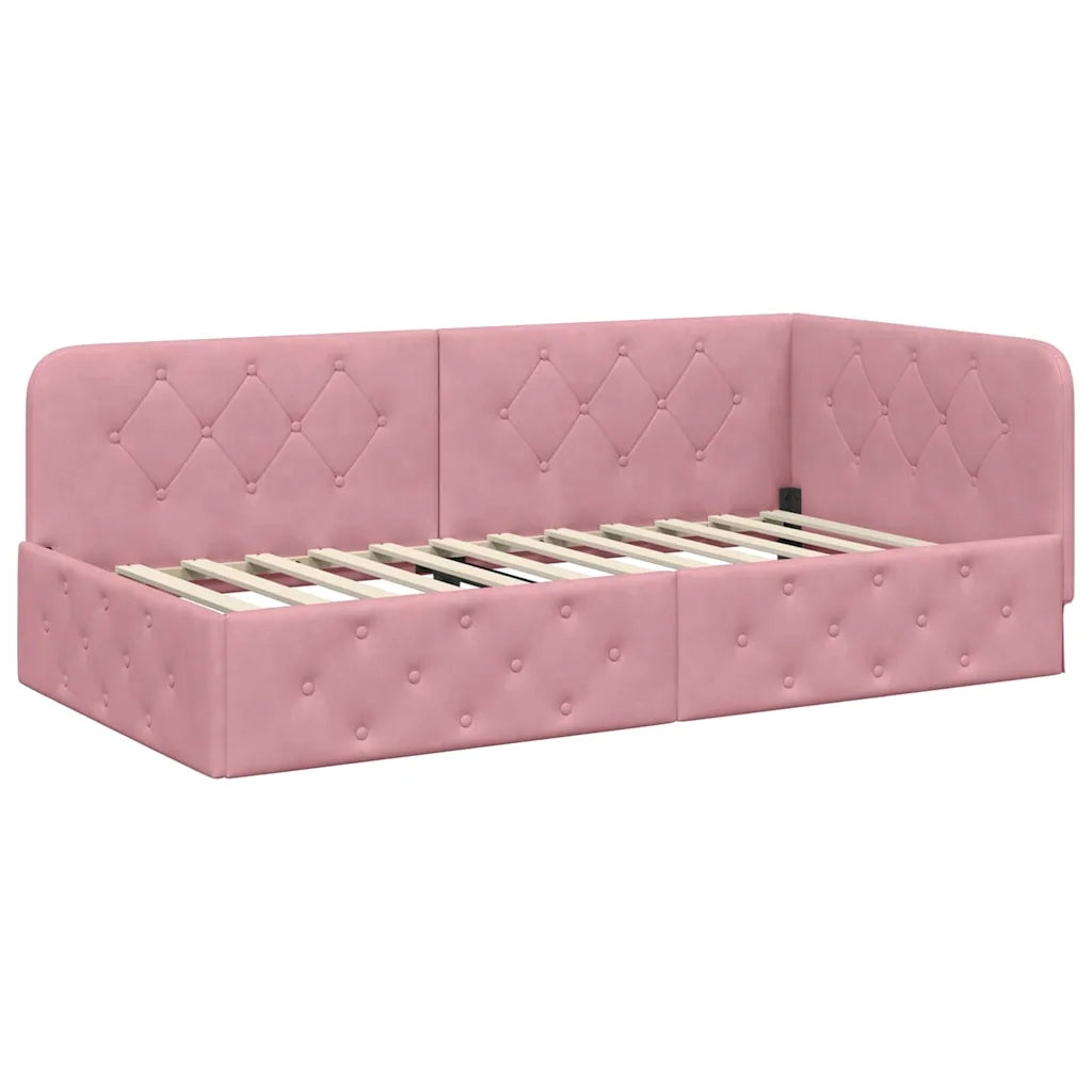 Cornice del letto ad angolo Rosa 90 x 200 cm Velluto