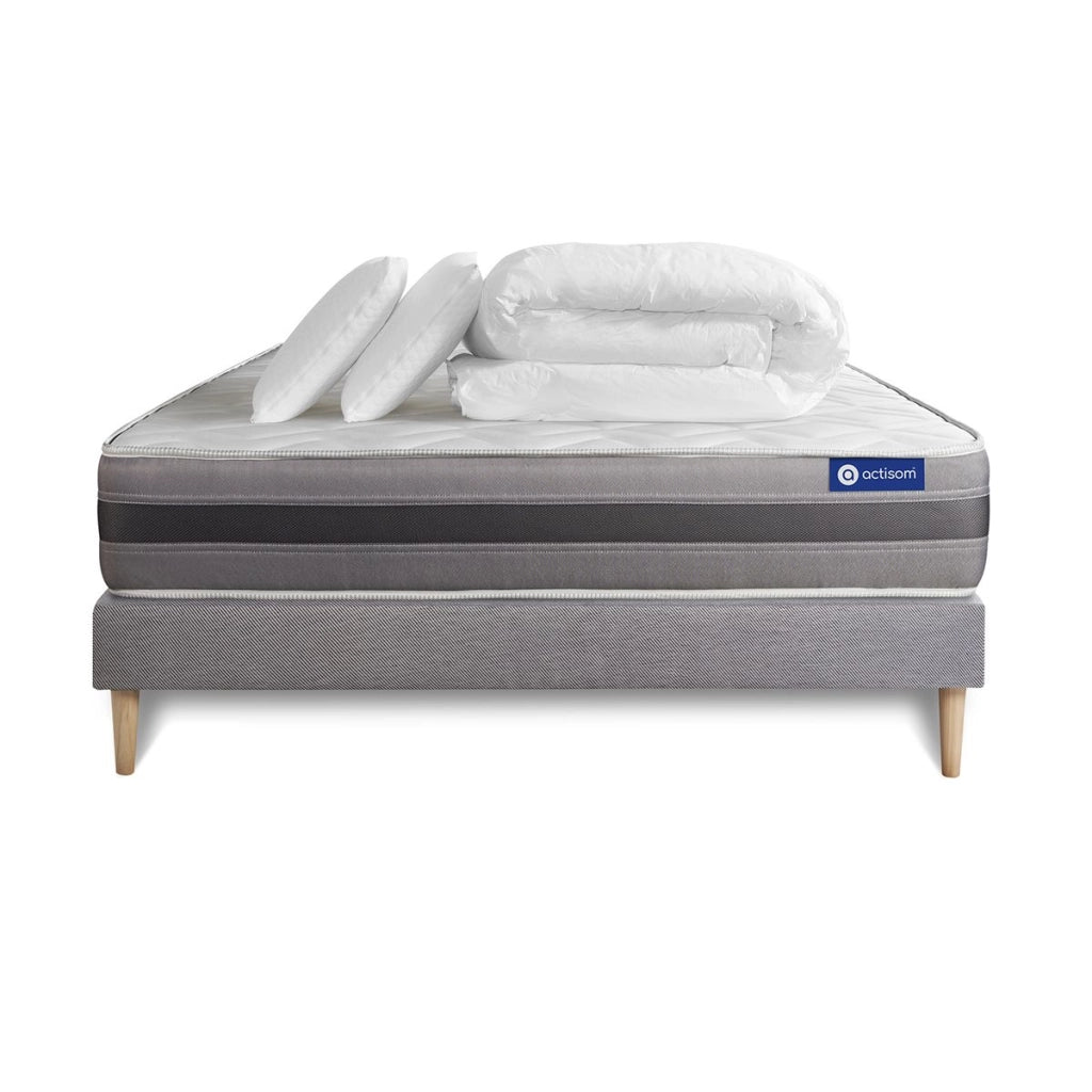 Pacchetto letto completo - Materasso 200x200cm + Box spring con doghe (kit) + 2 cuscini + Piumino - Actimemo Relax