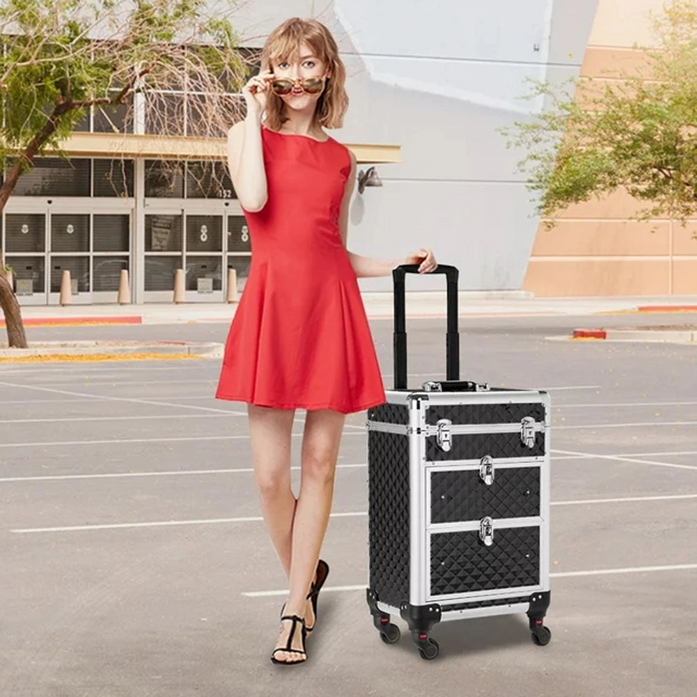 Trolley Makeup Alluminio Valigetta Trucco Estetista Beauty Case Nero