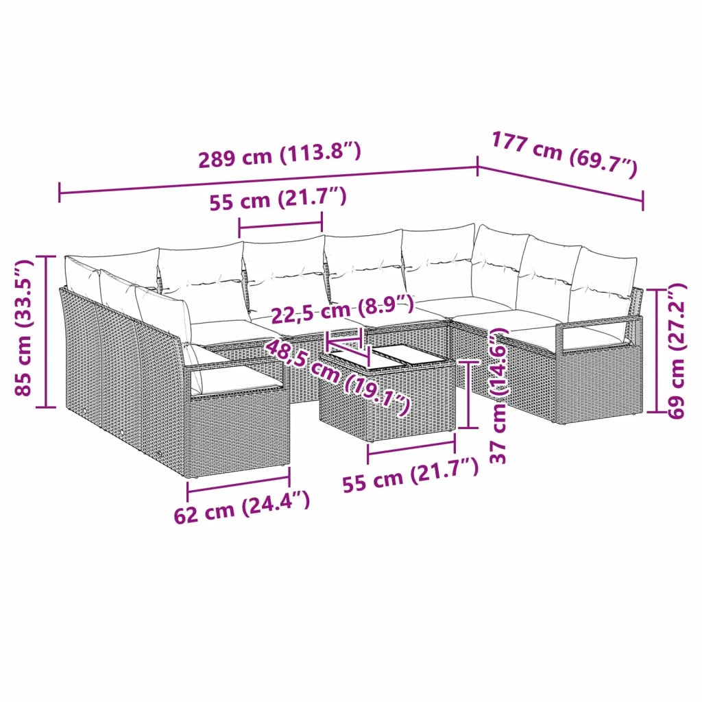Set di divani con cuscino 10 pcs Nero polyrattan 3346556