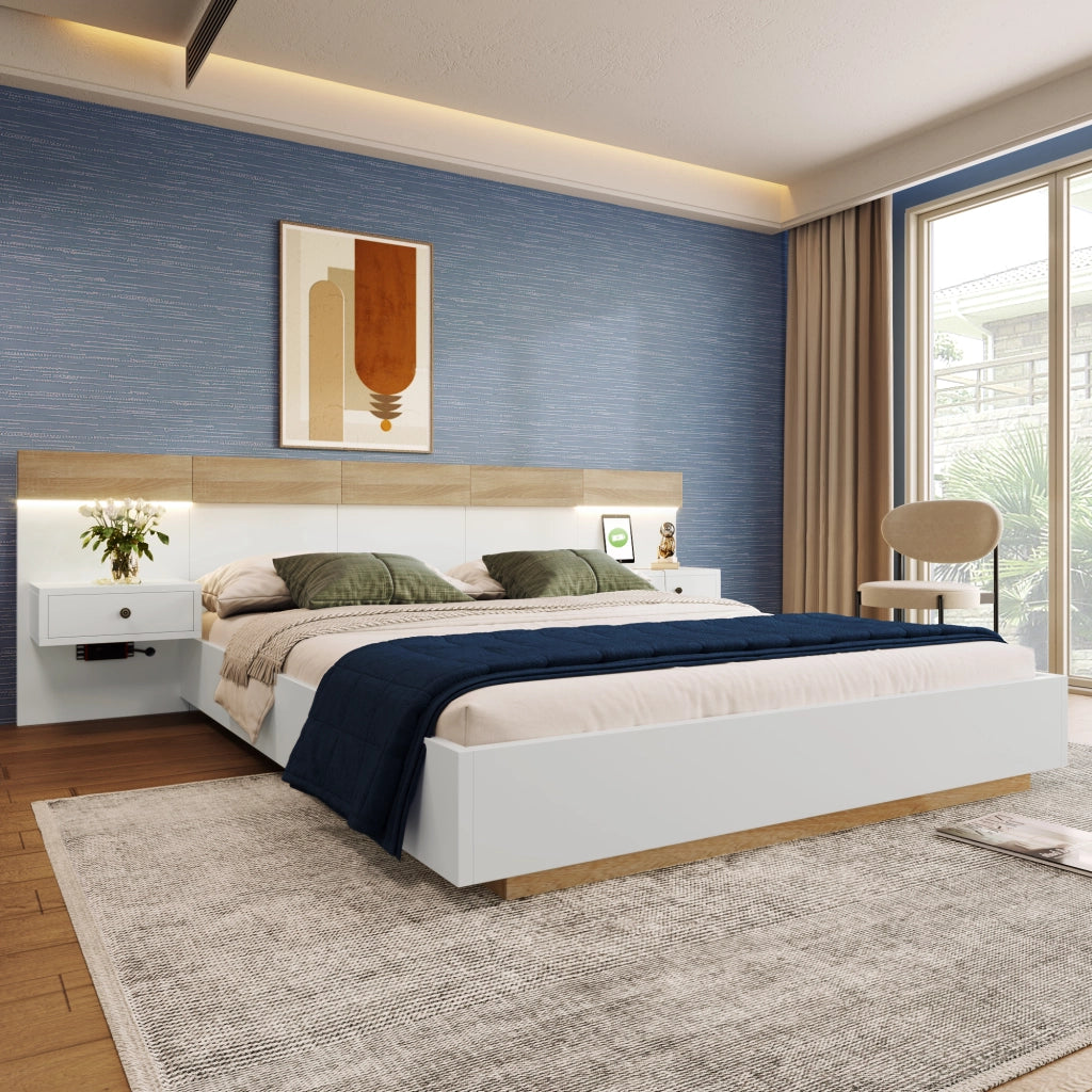 Letto matrimoniale 180x200 cm con comodini LED