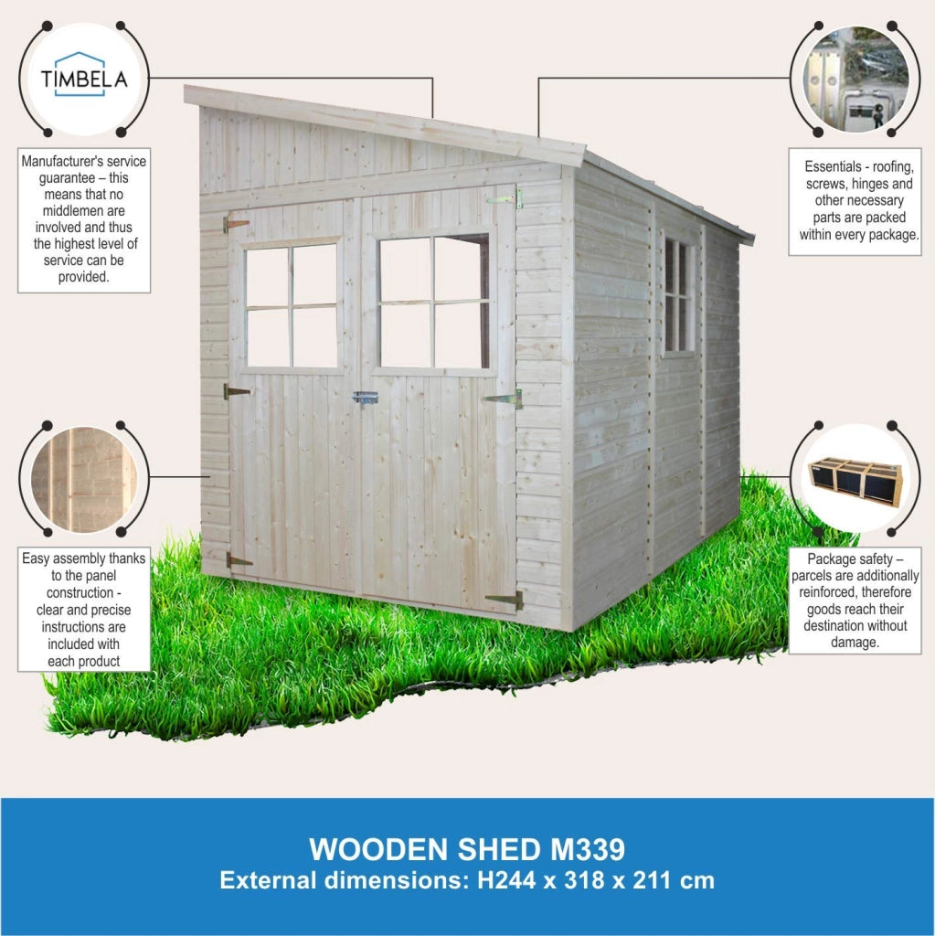 Casa da giardino in legno (senza parete laterale) - 6 m² - TIMBELA M339
