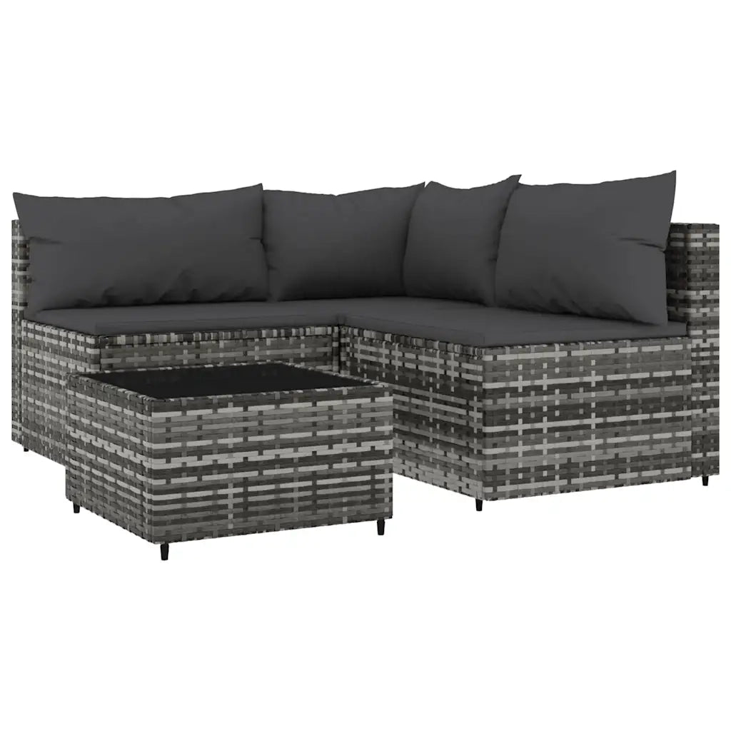 Set Divani da Giardino 4 pz con Cuscini in Polyrattan Grigio 319765
