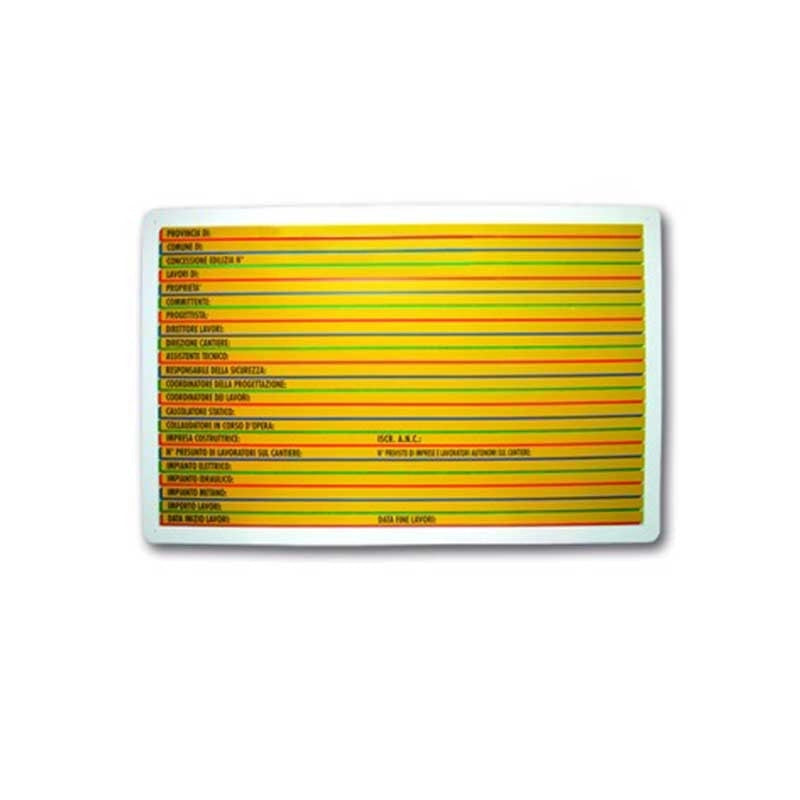 Cartello direzione lavori - monocolore : Dimensione - 100X70  bianco