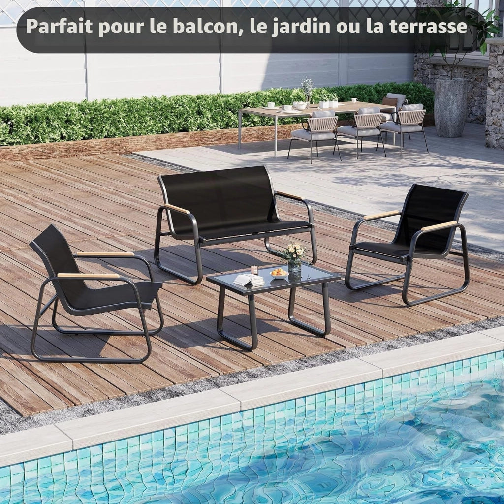 Set di mobili da giardino in 4 pezzi; in acciaio e Textilene; ideale per terrazze.