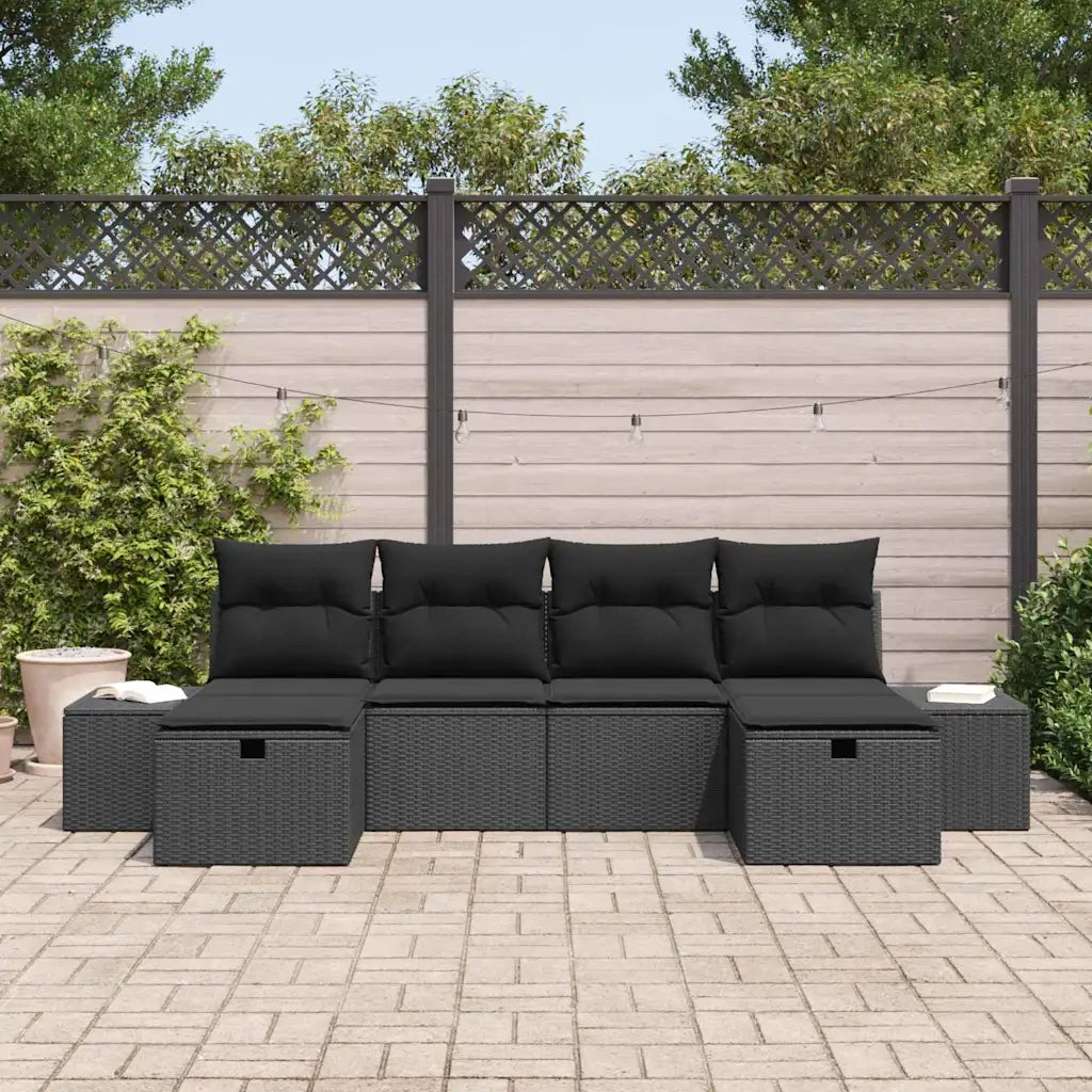 Set Divano da Giardino con cuscino 6 pcs Nero polyrattan 3360754