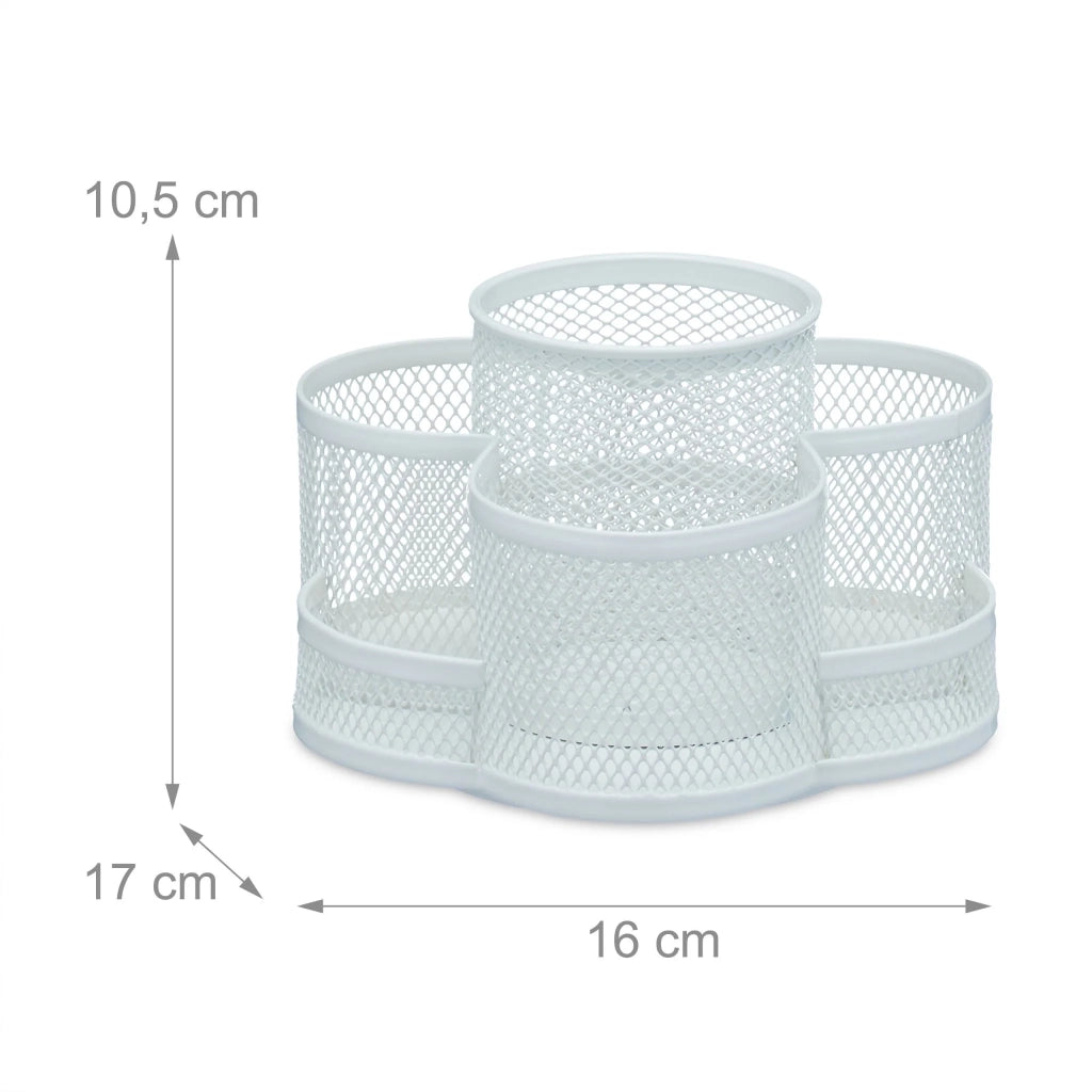 Organizer da scrivania girevole 7 scomparti design elegante 15 x 15 x 10 cm in metallo bianco 13_0012719