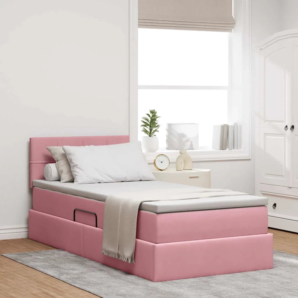 Letto con contenitore e LED con led Rosa 90 x 200 cm Velluto