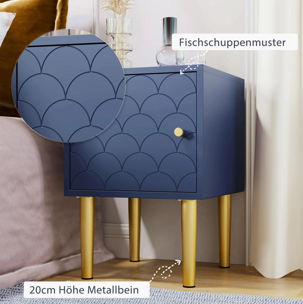 Comodino in truciolare e metallo; blu navy; 35x35x51 cm