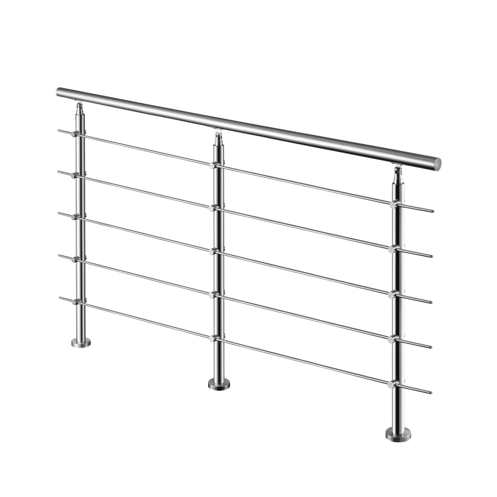 Ringhiera Balaustra Corrimano in acciaio inox spazzolato 220x106cm per interni ed esterni 5 barre trasversali