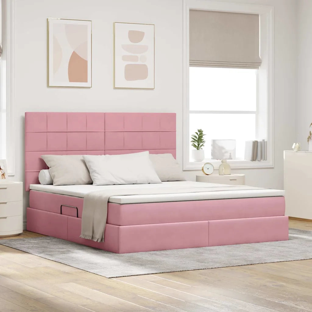 Letto con contenitore e materasso Rosa 160 x 200 cm Velluto