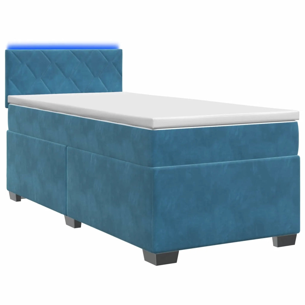 Letto con Box Spring, Materasso e LED Blu 100 x 200 cm Velluto 3452130