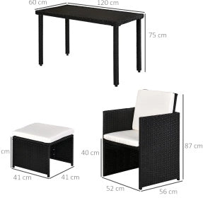 Set da pranzo da giardino in polyrattan 11 pezzi con cuscini neri, resistente alle intemperie per esterni e interni