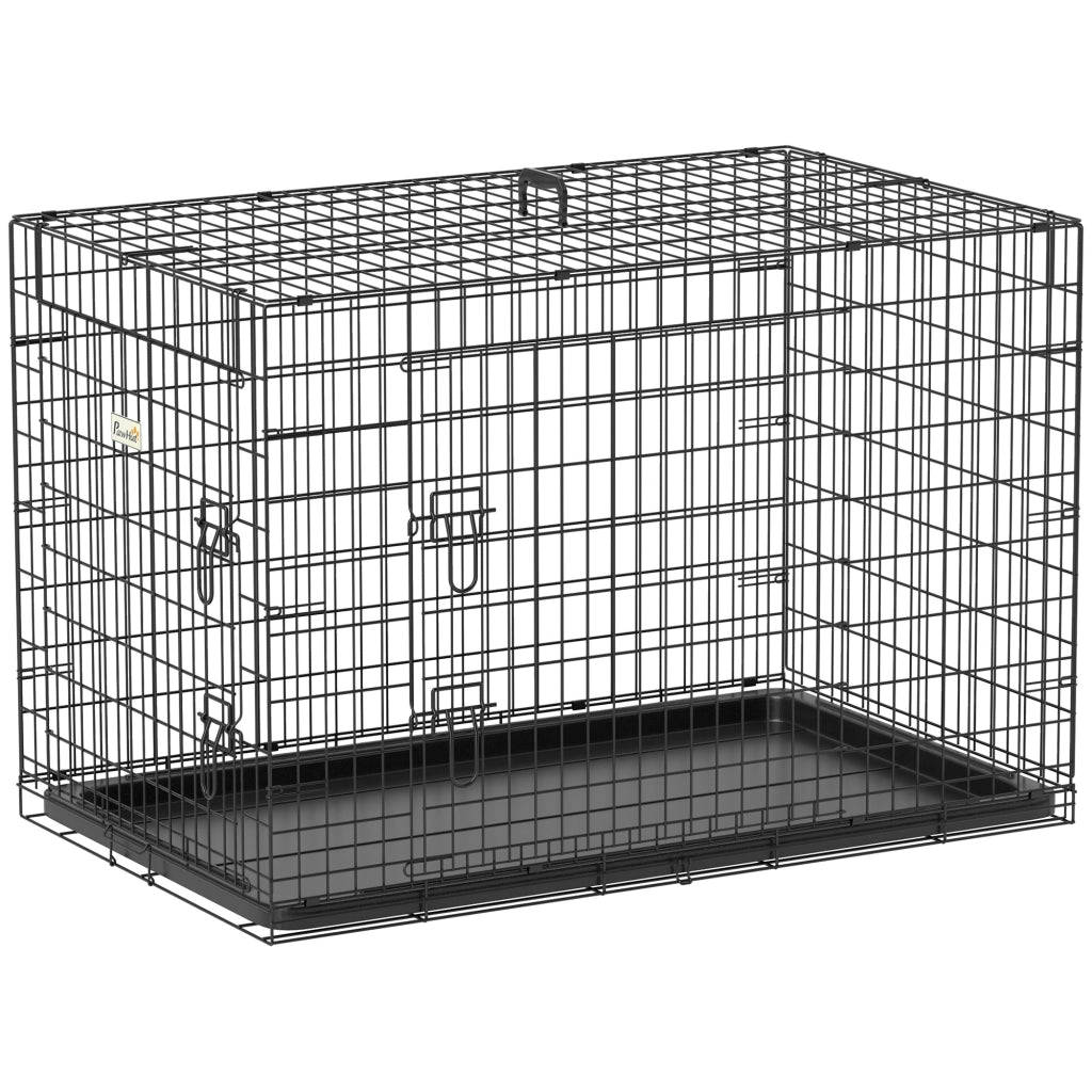 Gabbia da Trasporto Pieghevole per Cani in Metallo Nero, Trasportino Resistente con Doppia Porta, 92 x 57 x 62,5 cm