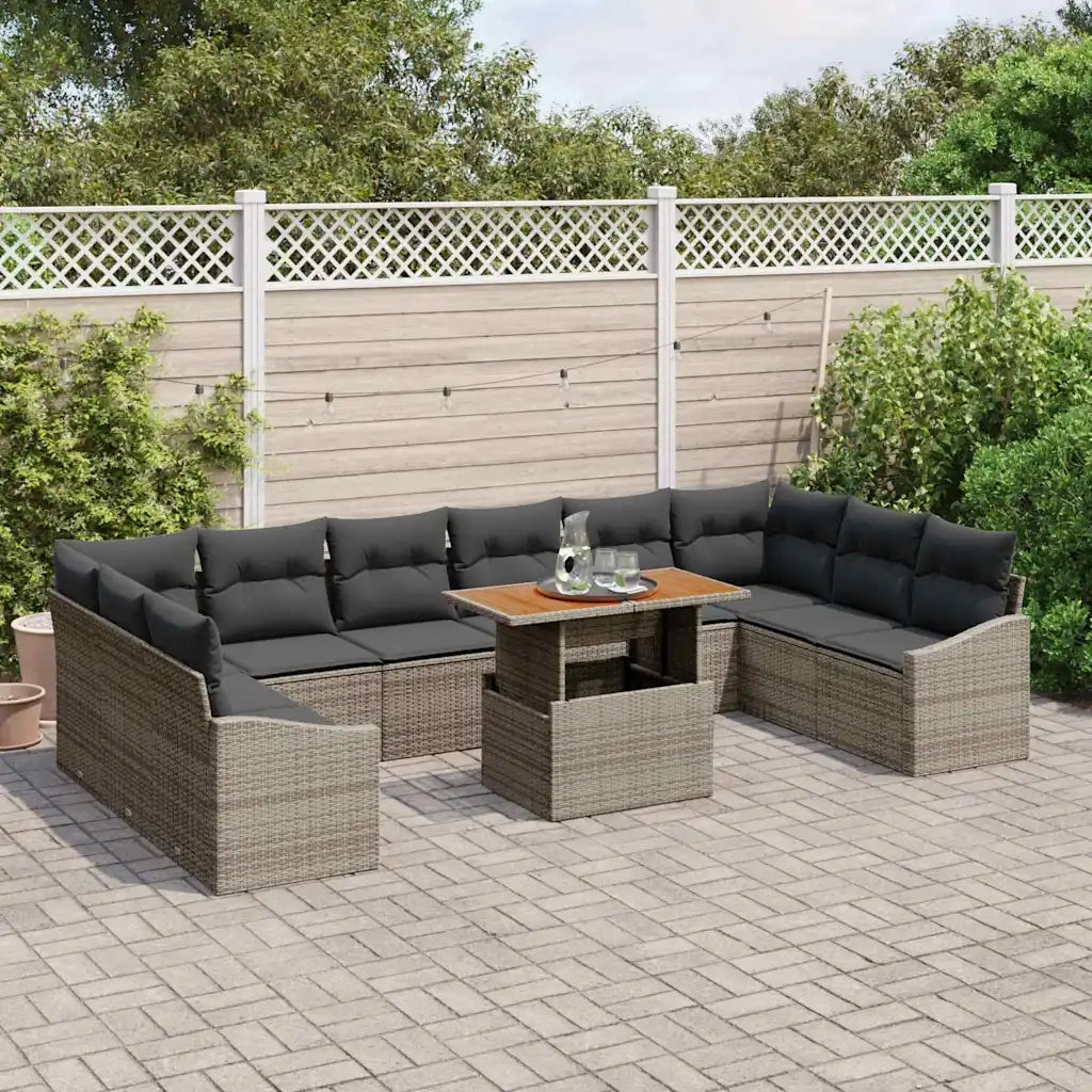 Set da Pranzo per Giardino con cuscino 11 pcs Grigio e Marrone 3349887