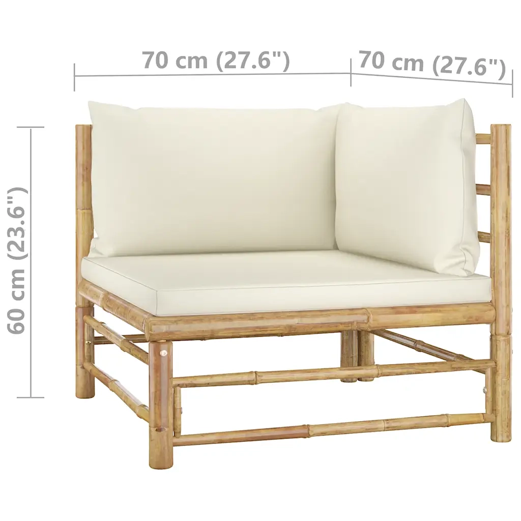 Set Salotto da Giardino 6pz con Cuscini Bianco Crema in Bambù 3058195
