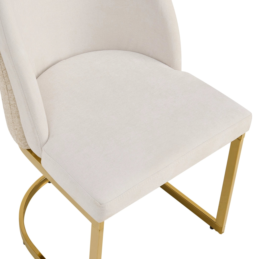 Set 2 sedie da pranzo in chenille beige e oro