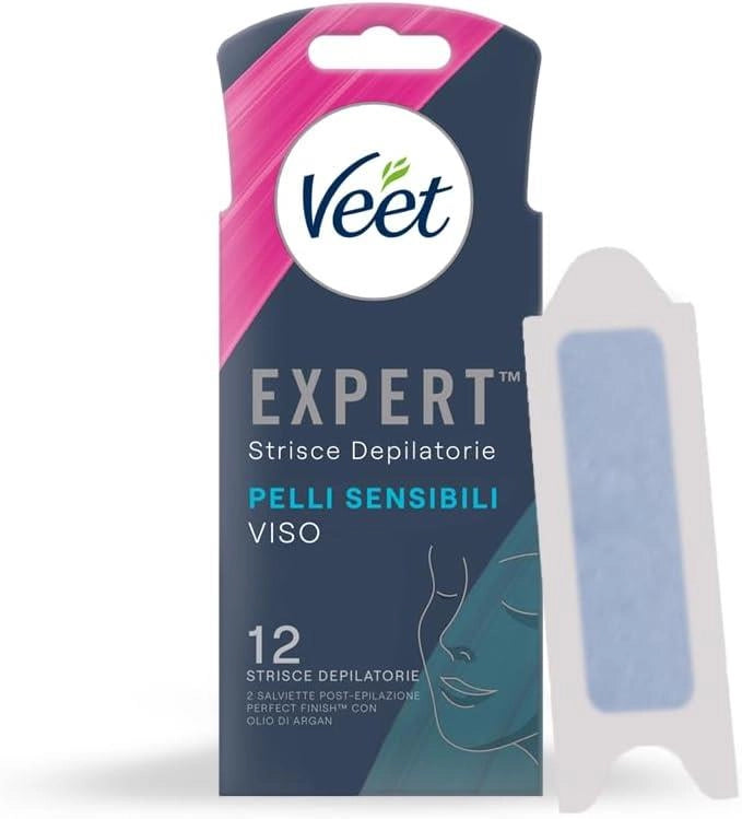 VEET EXPERT STRISCE DEPILATORIE VISO PER PELLI SENSIBILI 36 STRISCE + 6 SALVIETTE POST-EPILAZIONE