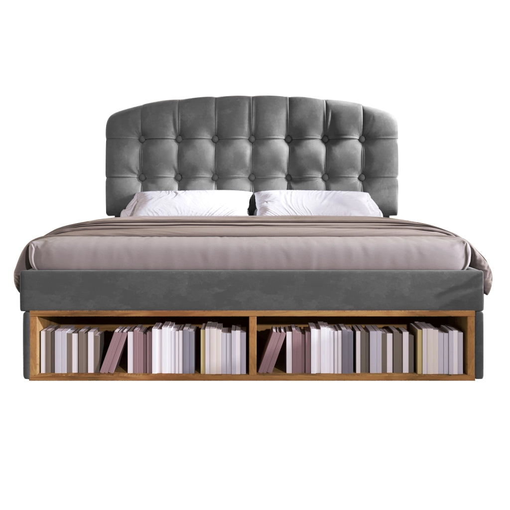 Letto imbottito 140x200 con cassetti grigio