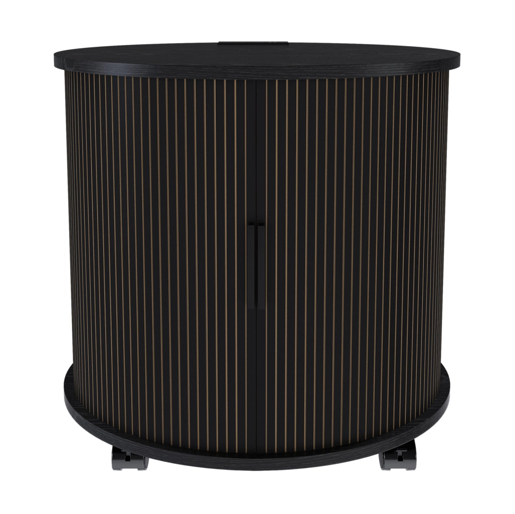 Comodino cilindrico 60x60x60 cm con presa AC e 2 USB in MDF nero