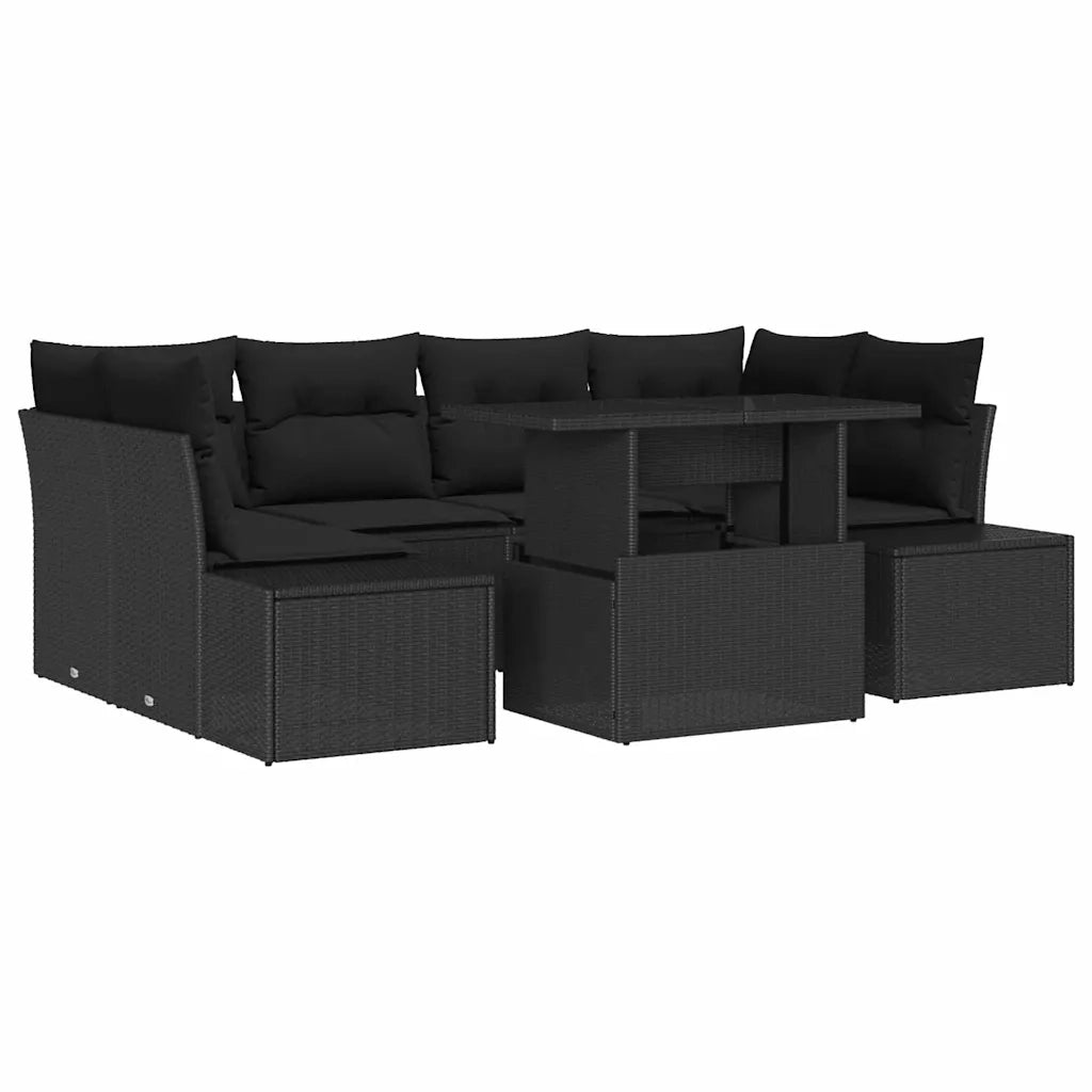 Set di divani con cuscino 7 pcs Nero polyrattan 3349119