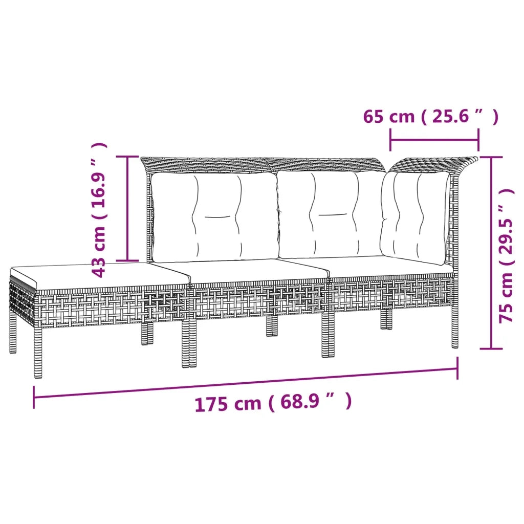 Set Divani da Giardino 3 pz con Cuscini in Polyrattan Grigio 319661