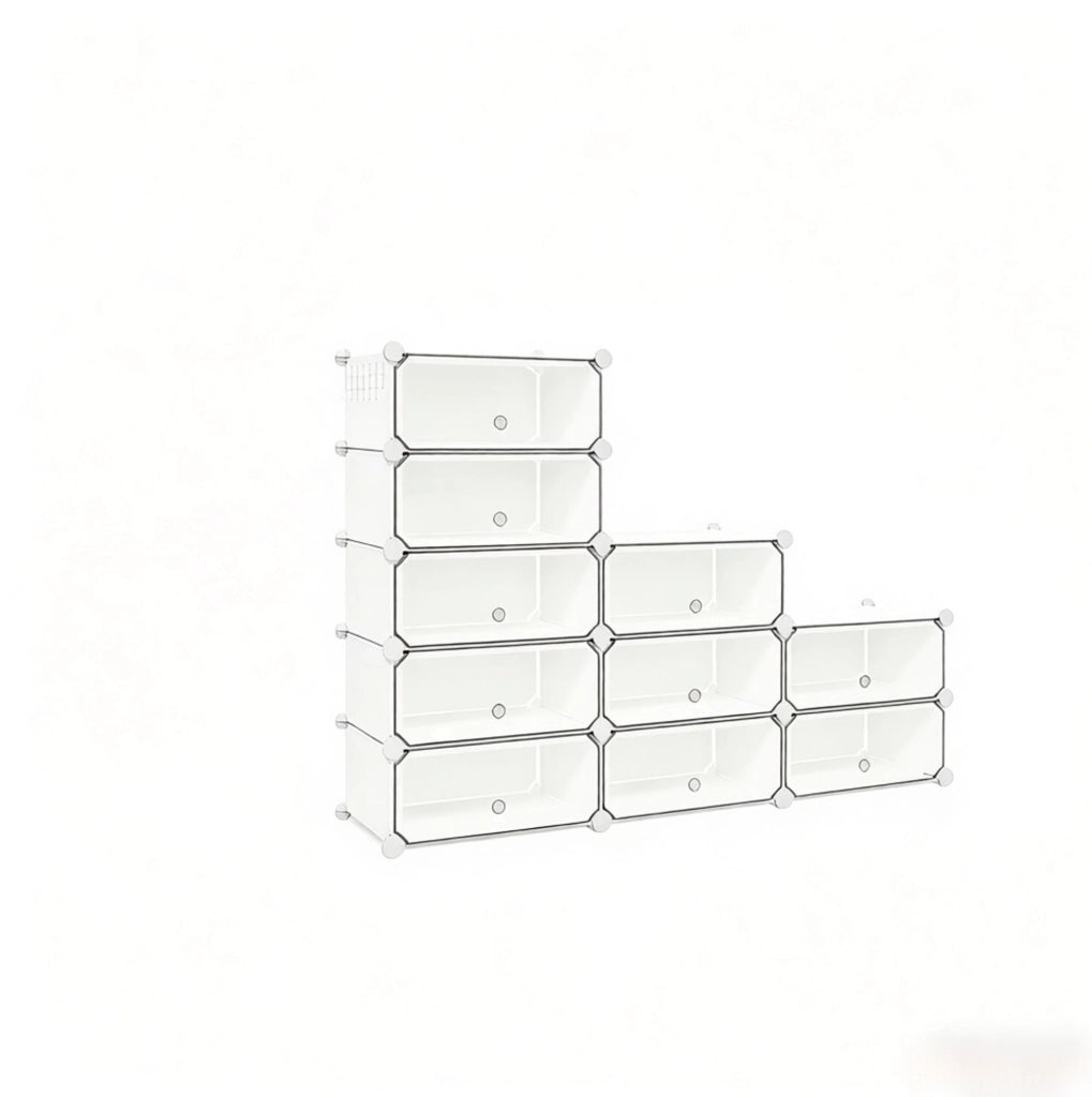 SCARPIERA Modulare 40x30x170 cm Bianca in PP e Metallo a 10 Scomparti