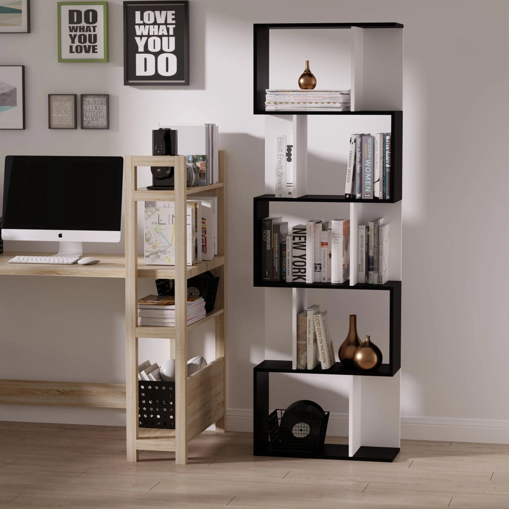 Libreria da Muro Moderna 5 Ripiani in Legno Bianco e Nero 60x24x1184.5 cm