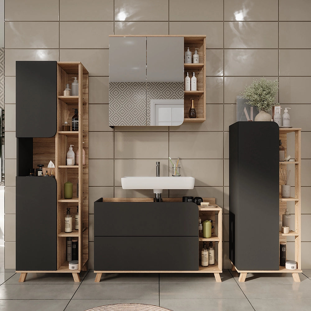 Vicco Set di mobili da bagno Sonoma/antracite 4 parti