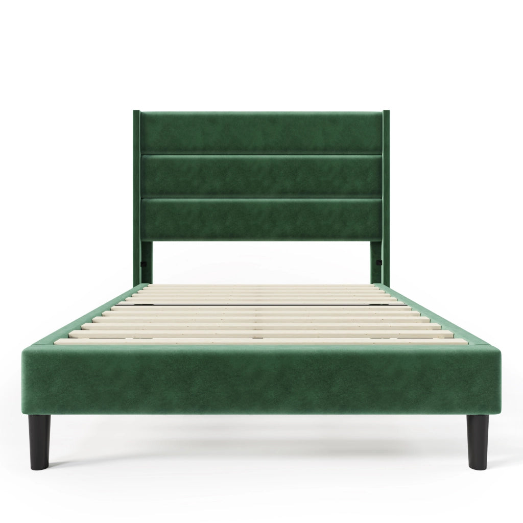 Letto singolo imbottito 90x200 cm in velluto verde scuro