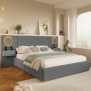Letto matrimoniale imbottito 180x200 cm grigio con LED e USB