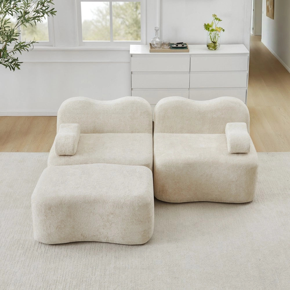Divano Modulare Angolare 2 Posti con Pouf ¨C Xylo ¨C Beige, Braccioli Mobili