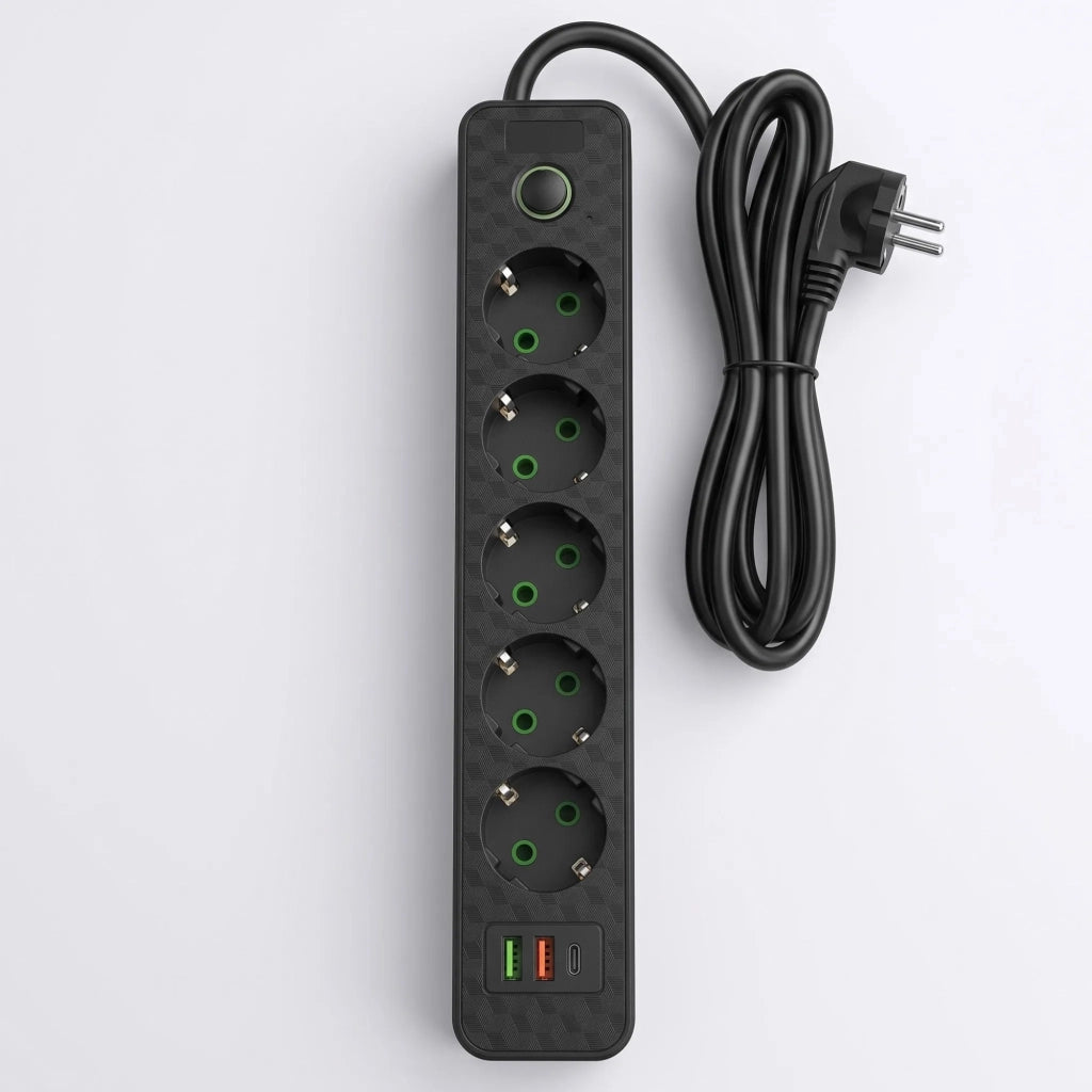 Multipresa Con Prolunga, 5 Prese + 2x Usb-a + Usb-c Rea Jnh022-5a Black