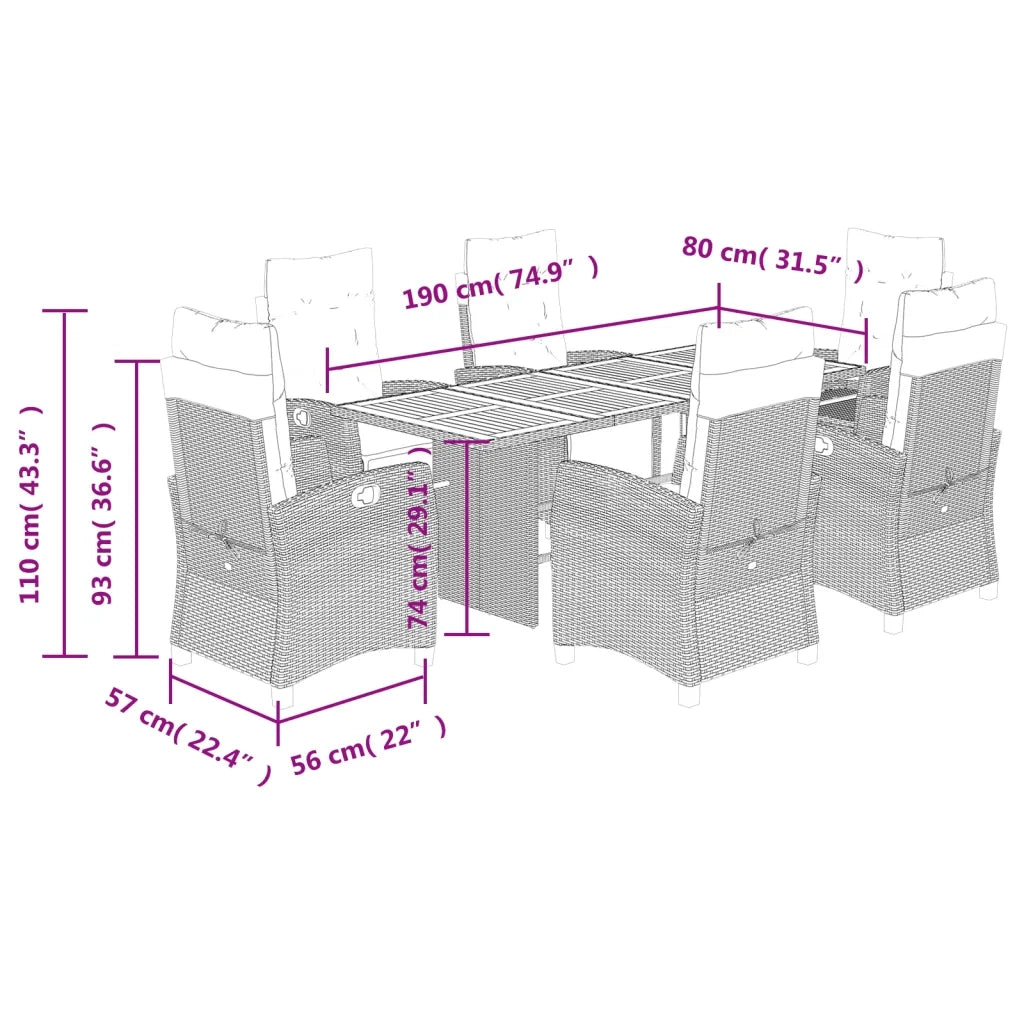 Set da Pranzo da Giardino 7 pz con Cuscini in Polyrattan Grigio 3212938