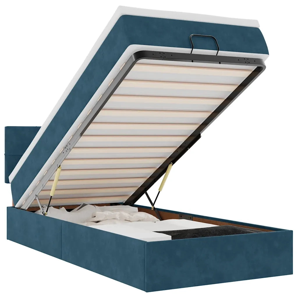 Pouf Letto con Materasso e LED Blu Scuro 80x200cm in Velluto