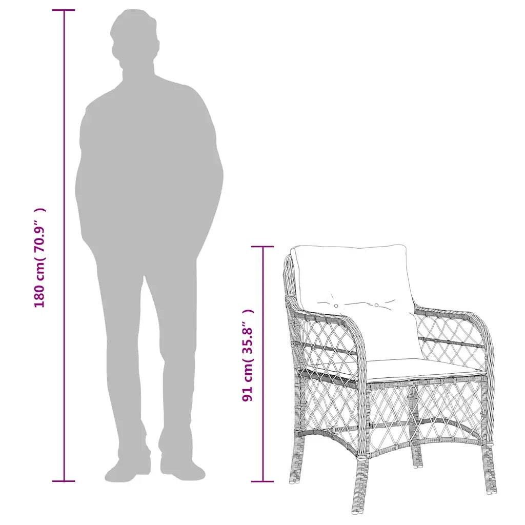Set da Pranzo da Giardino 7 pz Nero con Cuscini in Polyrattan 3212045