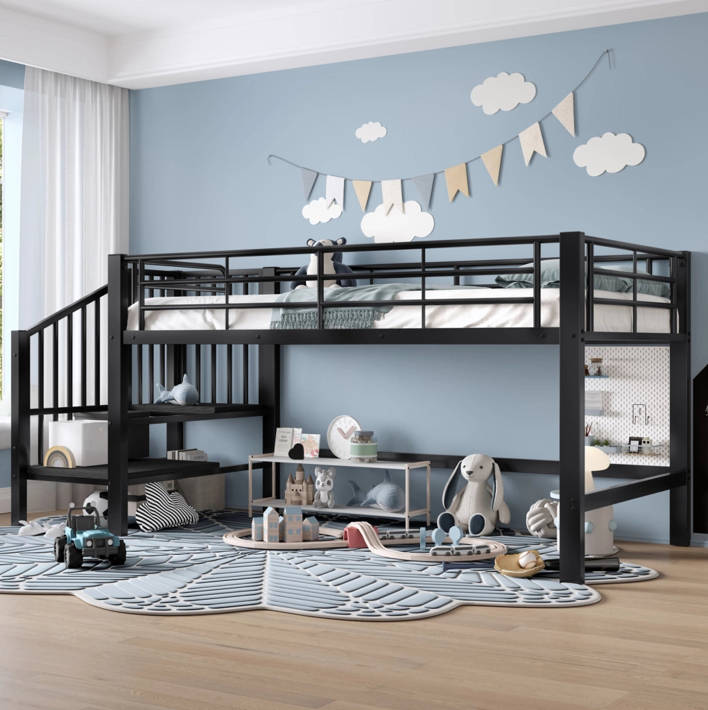 Letto a soppalco basso 90x200 cm con scala contenitore; nero