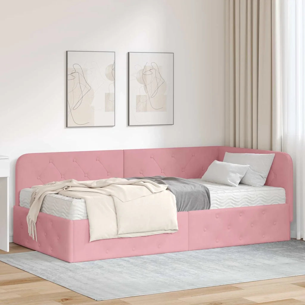 Cornice del letto ad angolo Rosa 90 x 200 cm Velluto
