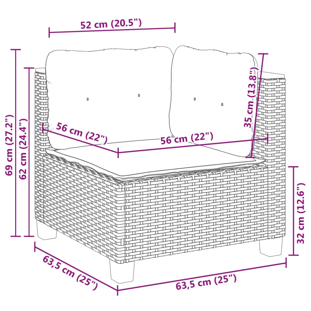 Divano Angolare da Giardino con Cuscini Nero in Polyrattan 365902