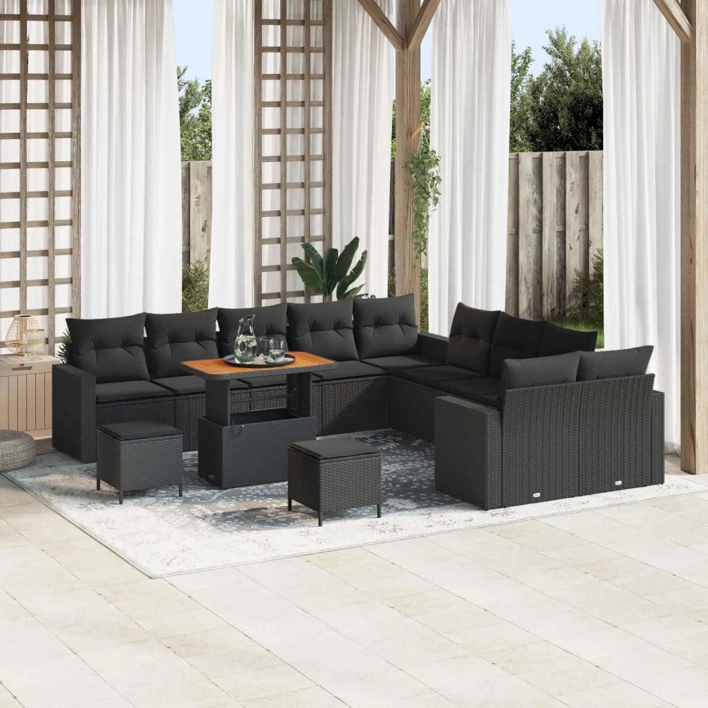 Set Divano da Giardino con cuscino 17 pcs Nero polyrattan 3363624