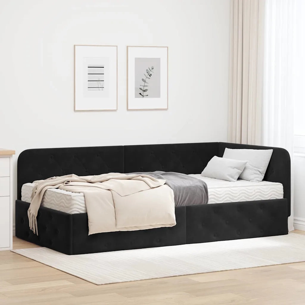 Cornice del letto ad angolo Nero 90 x 200 cm Velluto