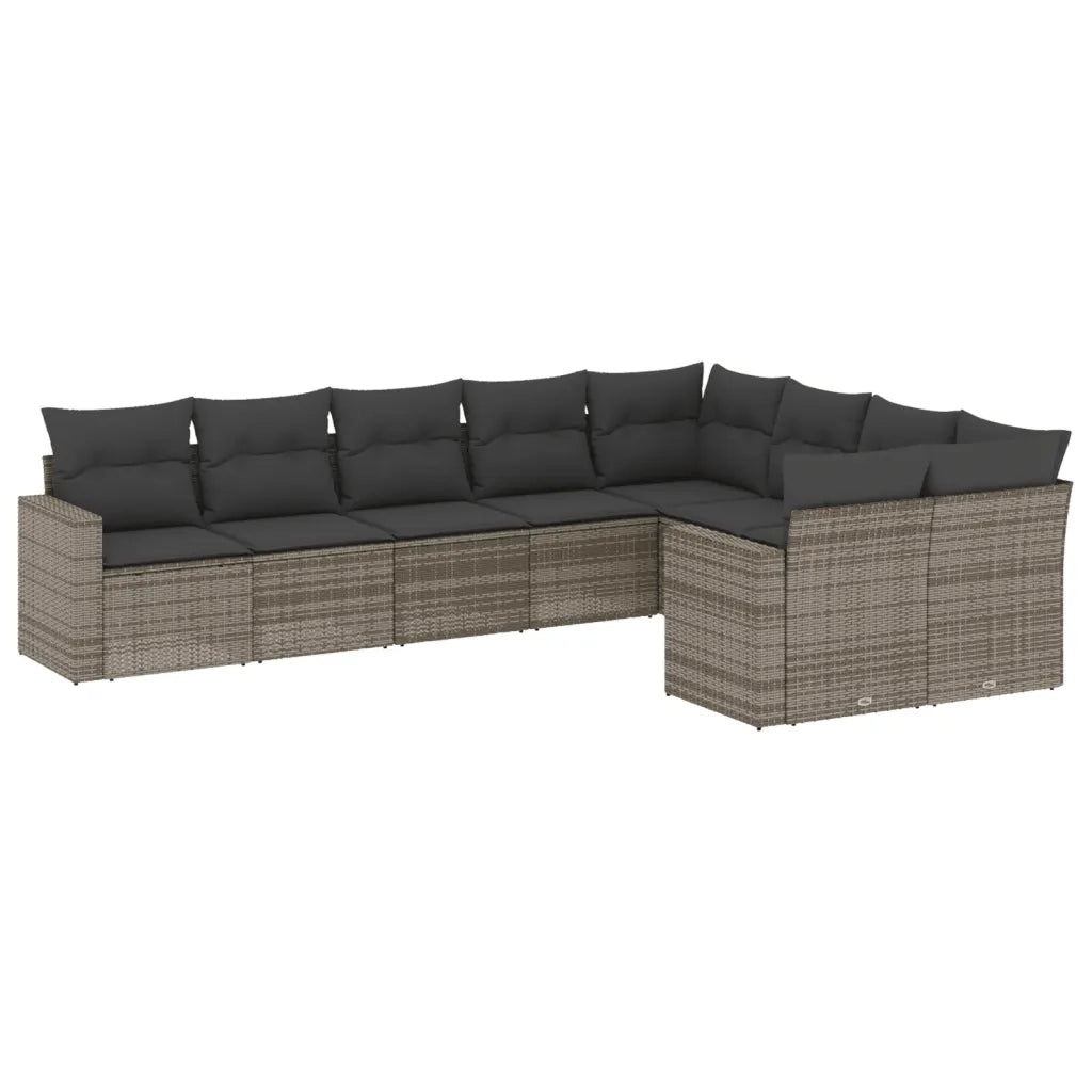 Set Divano da Giardino 9 pz con Cuscini Grigio in Polyrattan 3251777