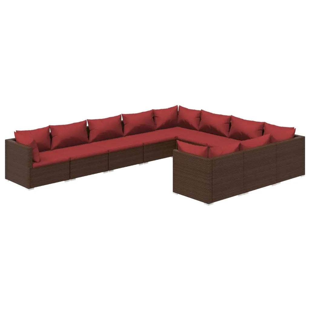 Set Divani da Giardino 10 pz con Cuscini in Polyrattan Marrone 3102779